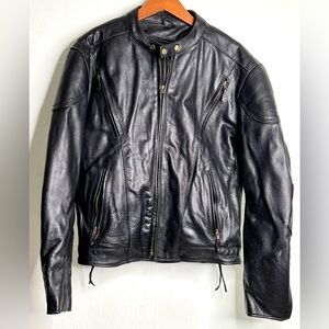 Xelement Mens Motorcycle Heavy Black Leather Jacket/Coat with Liner Sz. Large